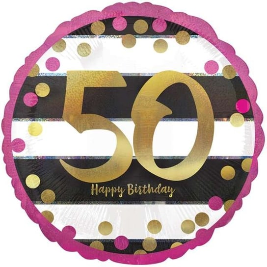 Balon foliowy, 50 urodziny - Milestone, 17", biało-czarne pasy Amscan
