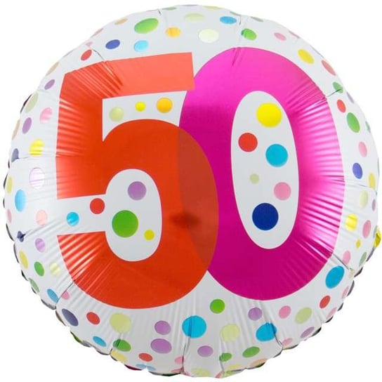 Balon foliowy, 50 Urodziny - Rainbow, 18", biały Folat