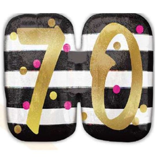 Balon foliowy, 70 urodziny - Milestone, 25", biało-czarne pasy Amscan
