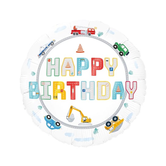 Balon foliowy Auta Happy Birthday okrągły, 45 cm PartyPal