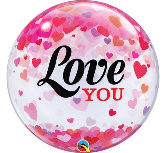 Balon foliowy, Bubble Love You Confetti Hearts, 22" Qualatex