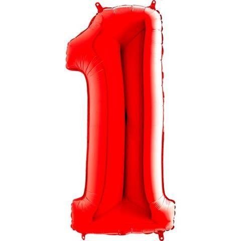 Balon foliowy Cyfra 1 czerwona metaliczna - 100 cm Grabo GRABO