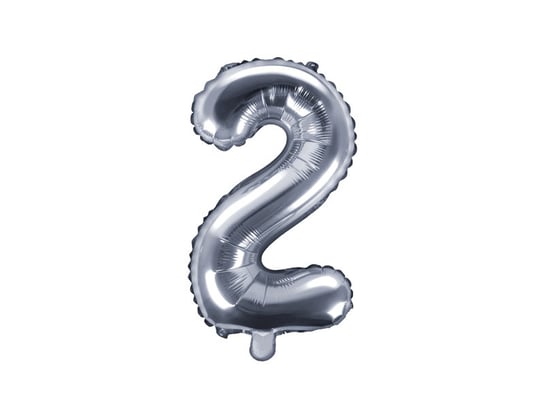 Balon foliowy, cyfra 2, srebrny, 35 cm PartyDeco