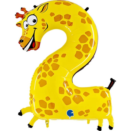 Balon foliowy cyfra 2 zwierzątko żyrafa, 100 cm GRABO
