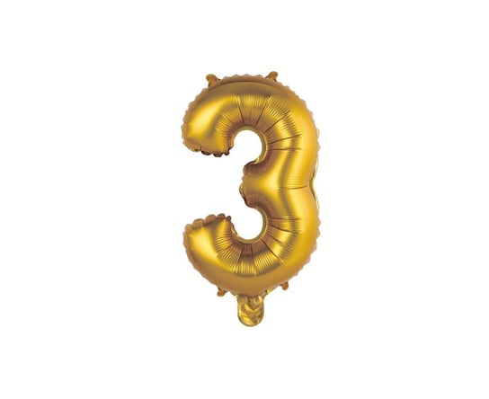 Balon foliowy, Cyfra 3, 35 cm, złoty, matowy GoDan