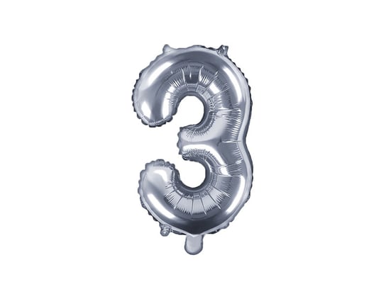 Balon foliowy, cyfra 3, srebrny, 35 cm PartyDeco