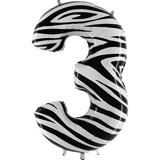 Balon Foliowy Cyfra 3, Zebra biało-czarna 102cm Grabo GRABO