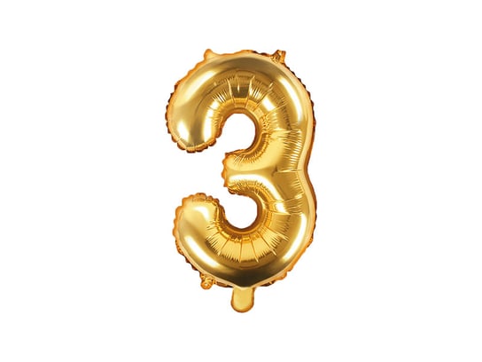 Balon foliowy, cyfra 3, złoty, 35 cm PartyDeco