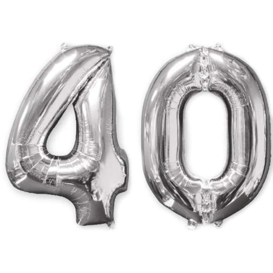 Balon foliowy, cyfra 4+0, 40 Urodziny, 66 cm, srebrna Amscan