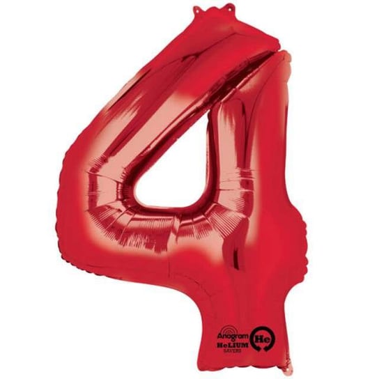 Balon foliowy, cyfra 4, czerwony, 86 cm Amscan