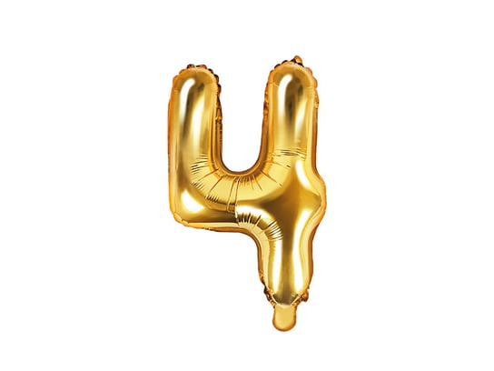 Balon foliowy, cyfra 4, złoty, 35 cm PartyDeco