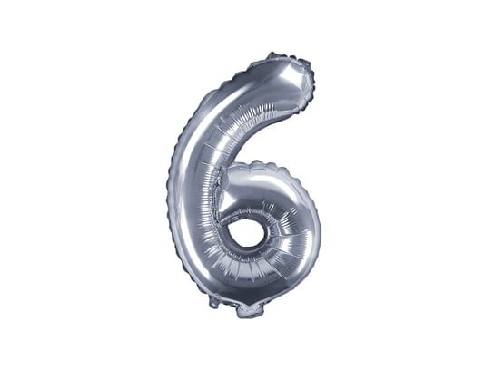 Balon foliowy, cyfra 6, srebrny, 35 cm PartyDeco