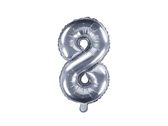 Balon foliowy, cyfra 8, srebrny, 35 cm PartyDeco
