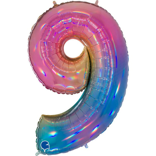 Balon Foliowy Cyfra 9,  Kolorowa rainbow 102 cm Grabo GRABO