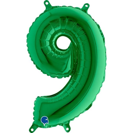Balon foliowy cyfra 9 zielony, 35 cm GRABO