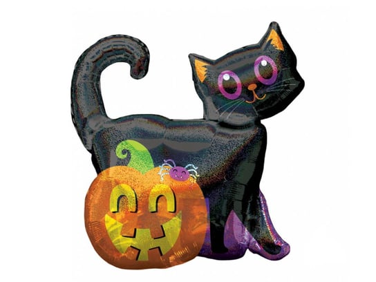 Balon foliowy czarny kot i dynia na halloween - 68 x 71 cm - 1 szt. Amscan