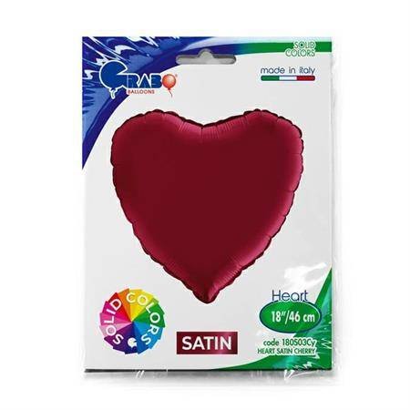 Balon Foliowy - Czerwone, wiśniowe Serce 46 cm, Satynowe Grabo GRABO