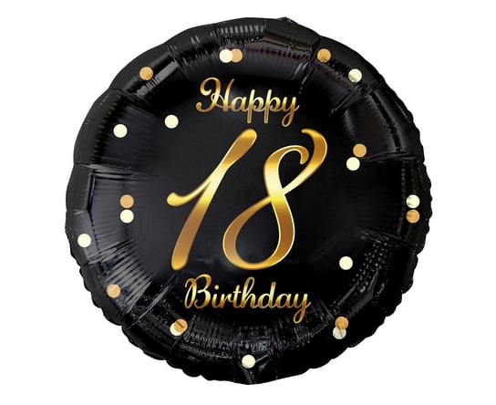 Balon foliowy Happy 18 Birthday, czarny, nadruk złoty, 18 cali GoDan