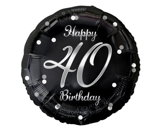 Balon foliowy Happy 40 Birthday, czarny, nadruk srebrny, 18 cali GoDan