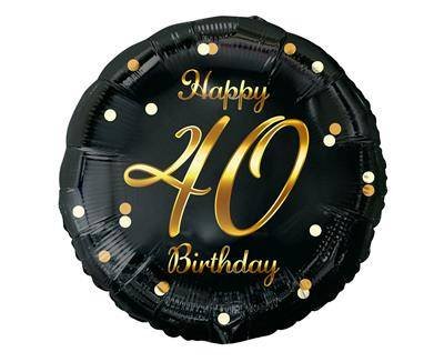 Balon foliowy Happy 40 Birthday, czarny złoty nadruk, 46 cm GoDan