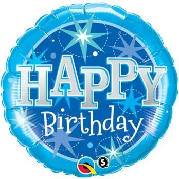 Balon foliowy, Happy Birthday, 18", niebieski Qualatex