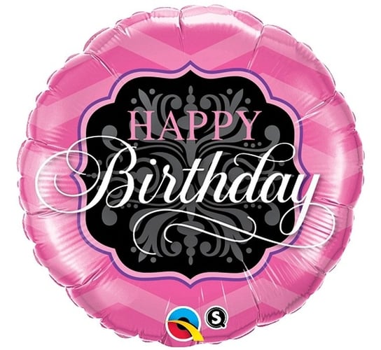 Balon foliowy, Happy Birthday, 18", różowo-czarny Qualatex
