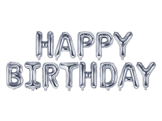 Balon foliowy, Happy Birthday, 340 cm, srebrny PartyDeco