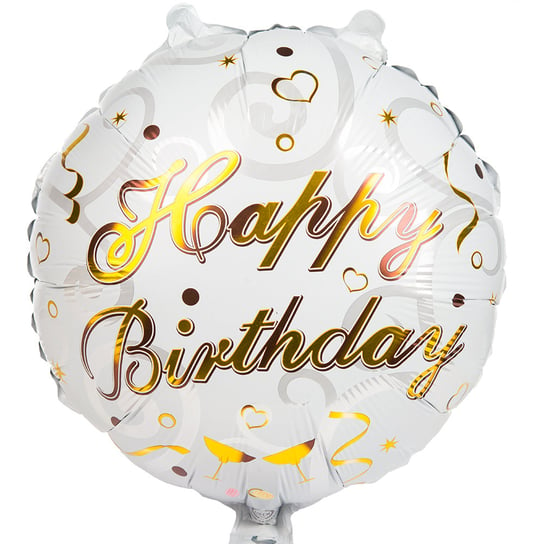 Balon Foliowy Happy Birthday Biały Okrągły czakos