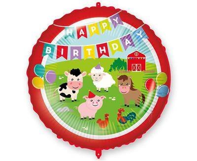 Balon Foliowy Happy birthday farma z ciężarkiem, 46 cm Procos
