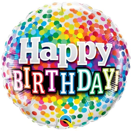 Balon foliowy, Happy Birthday Rainbow Confetti, 18" Qualatex