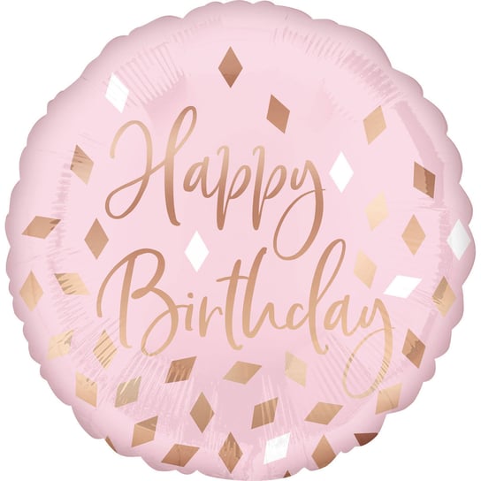 Balon foliowy, Happy Birthday, różowy 