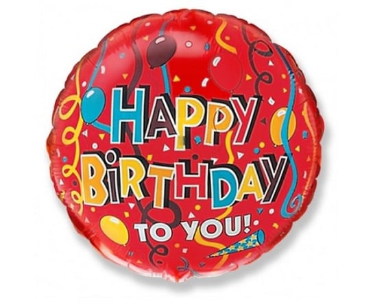 Balon foliowy, Happy Birthday (tasiemki), 18" Flexmetal