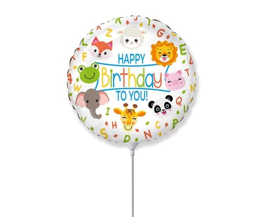Balon foliowy "Happy Birthday to You!" zwierzątka okrągły, 22 cm Flexmetal