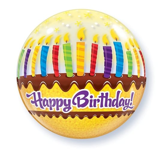Balon foliowy, Happy Birthday, tort ze świeczkami GODAN
