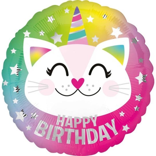 Balon Foliowy Happy Birthday Urodzinowy Biały Kot ABC