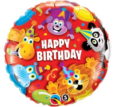 Balon foliowy, Happy Birthday, zwierzęta, 18" Qualatex