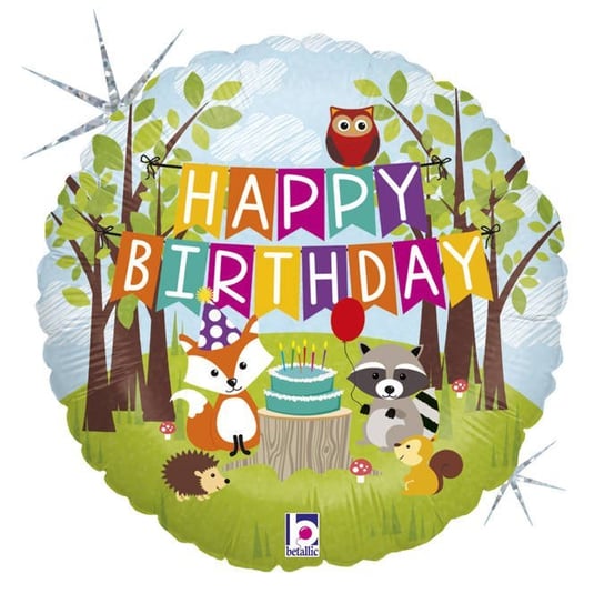 Balon Foliowy -Happy Birthday zwierzęta leśne 46 cm GRABO
