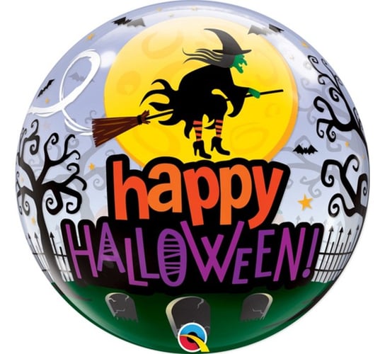 Balon foliowy, Happy Halloween z wiedźmą, 22" Qualatex