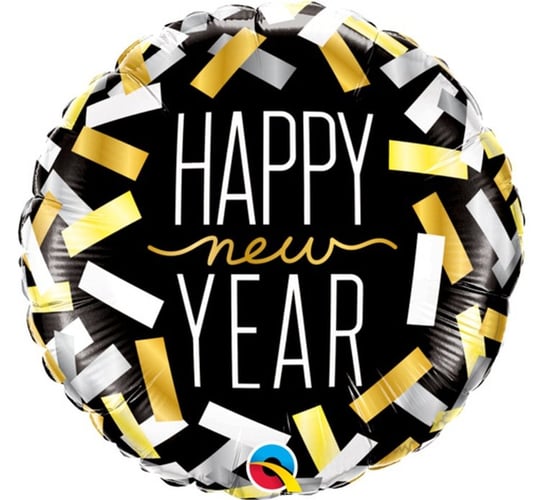 Balon foliowy, Happy New Year konfetti, 18", czarny Qualatex