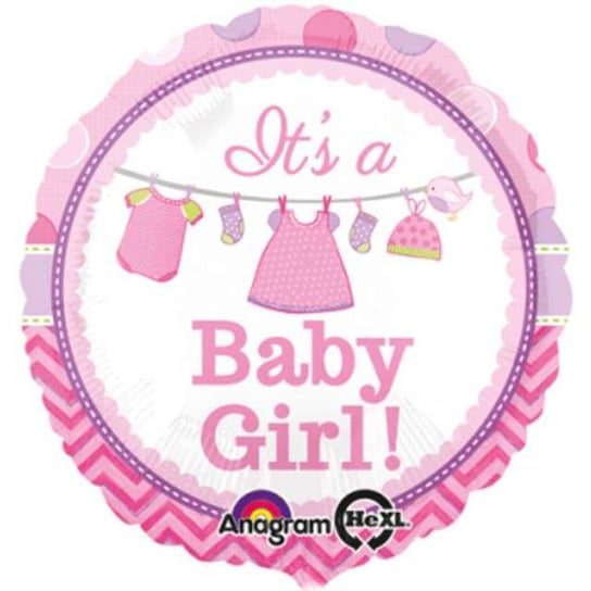 Balon foliowy, Its a Baby Girl, 17", różowy, rnd Amscan