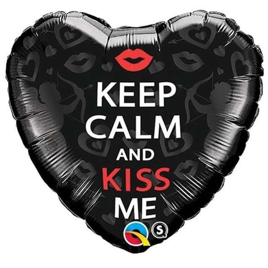 Balon foliowy, Keep Calm and Kiss Me!, 18", czarny Qualatex
