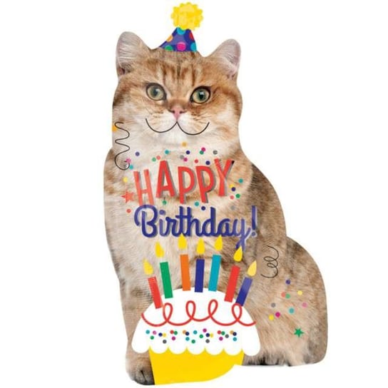 Balon foliowy, Kot Happy Birthday, 33" Amscan