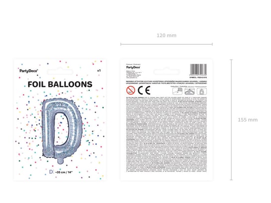 Balon foliowy, Litera D, 35 cm, holograficzny PartyDeco