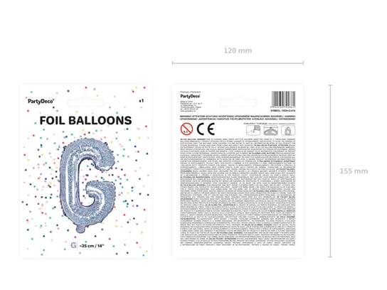 Balon foliowy, Litera G, 35 cm, holograficzny PartyDeco