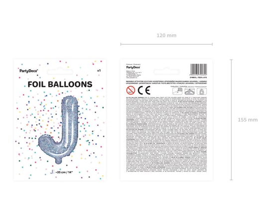 Balon foliowy, Litera J, 35 cm, holograficzny PartyDeco