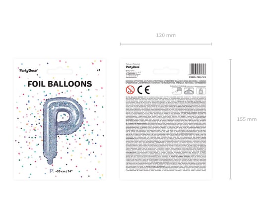 Balon foliowy, Litera P, 35 cm, holograficzny PartyDeco