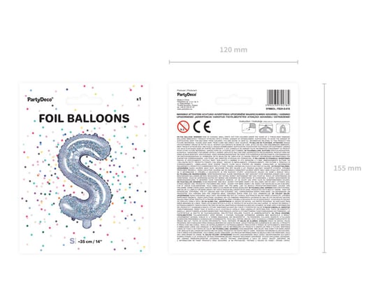 Balon foliowy, Litera S, 35 cm, holograficzny PartyDeco