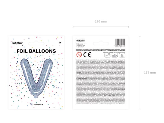 Balon foliowy, Litera V, 35 cm, holograficzny PartyDeco