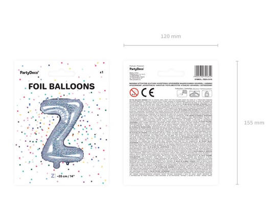 Balon foliowy, Litera Z, 35 cm, holograficzny PartyDeco