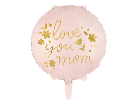 Balon foliowy "Love you mom", 45 cm, różowy PartyDeco